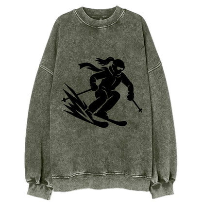 Skier carving down snowy slope - Vintage Sweatshirt - Forest Mist(Green)