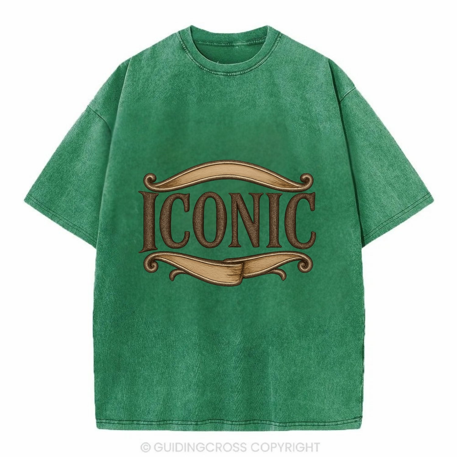 Bold typography design - "ICONIC" - instantly recognizable, trendsetter - Vintage T-shirt - Forest Mist(Green)