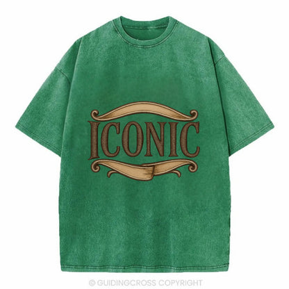 Bold typography design - "ICONIC" - instantly recognizable, trendsetter - Vintage T-shirt - Forest Mist(Green)