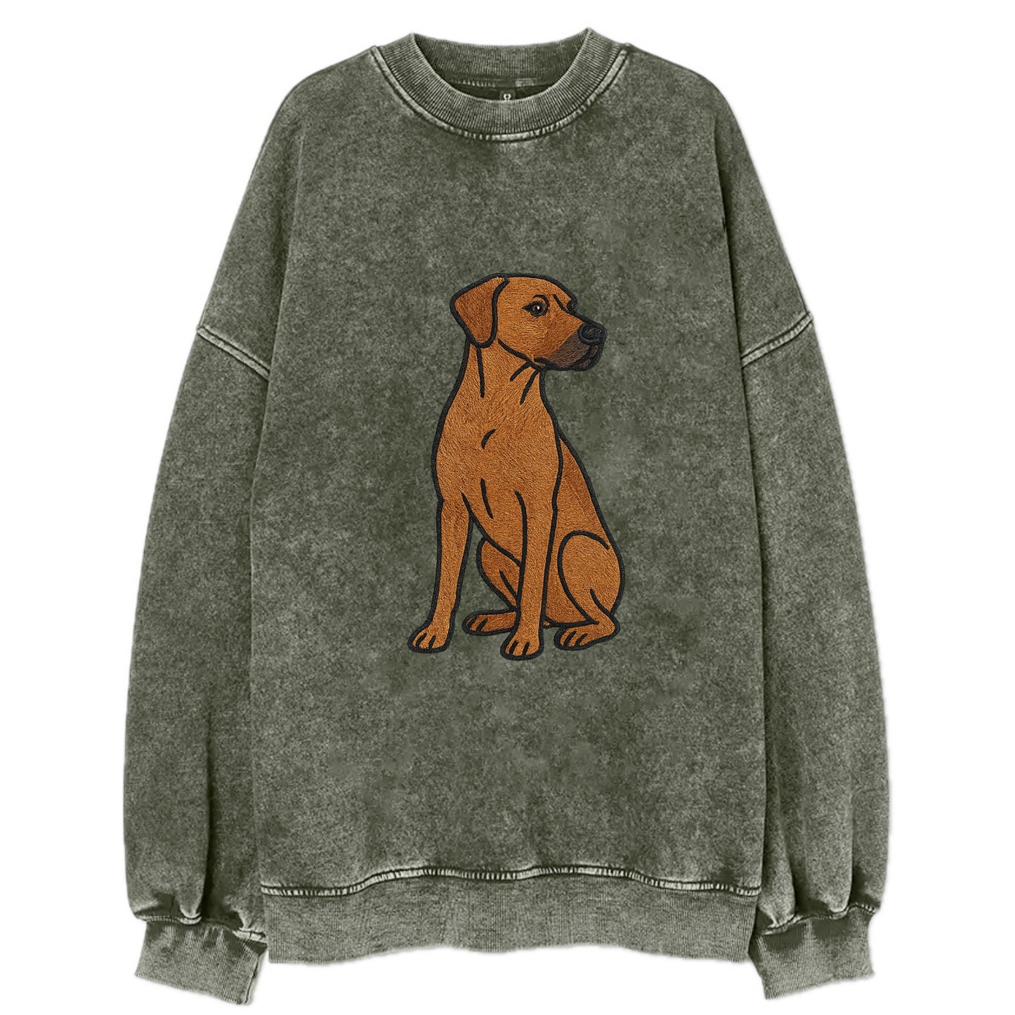 Rhodesian Ridgeback - Red wheaten embroidered pose - Vintage Sweatshirt - Forest Mist(Green)