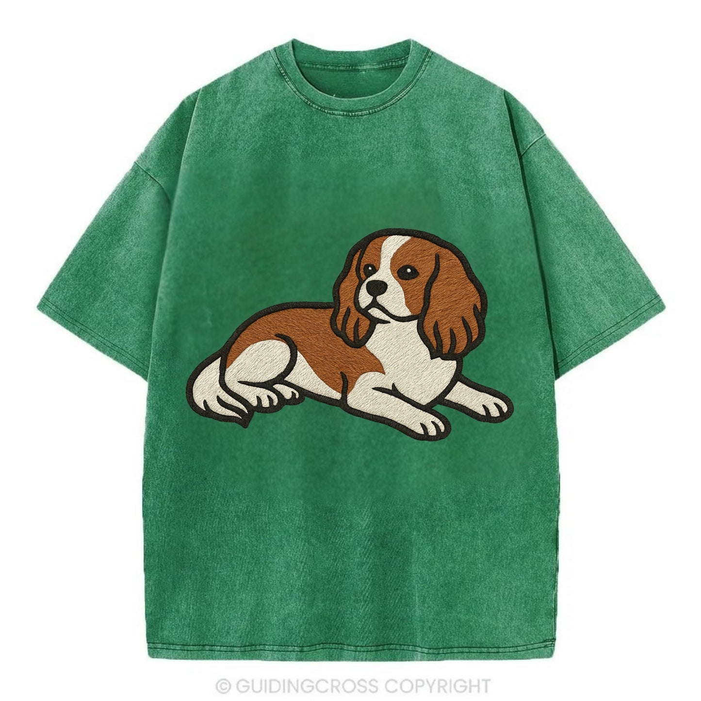 Cavalier King Charles Spaniel - Blenheim Vintage T-shirt - Forest Mist(Green)