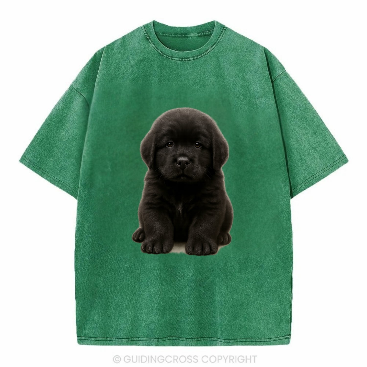 Baby Newfoundland Puppy - giant fluffy black, gentle eyes, webbed paws, - Vintage T-shirt - Forest Mist(Green)