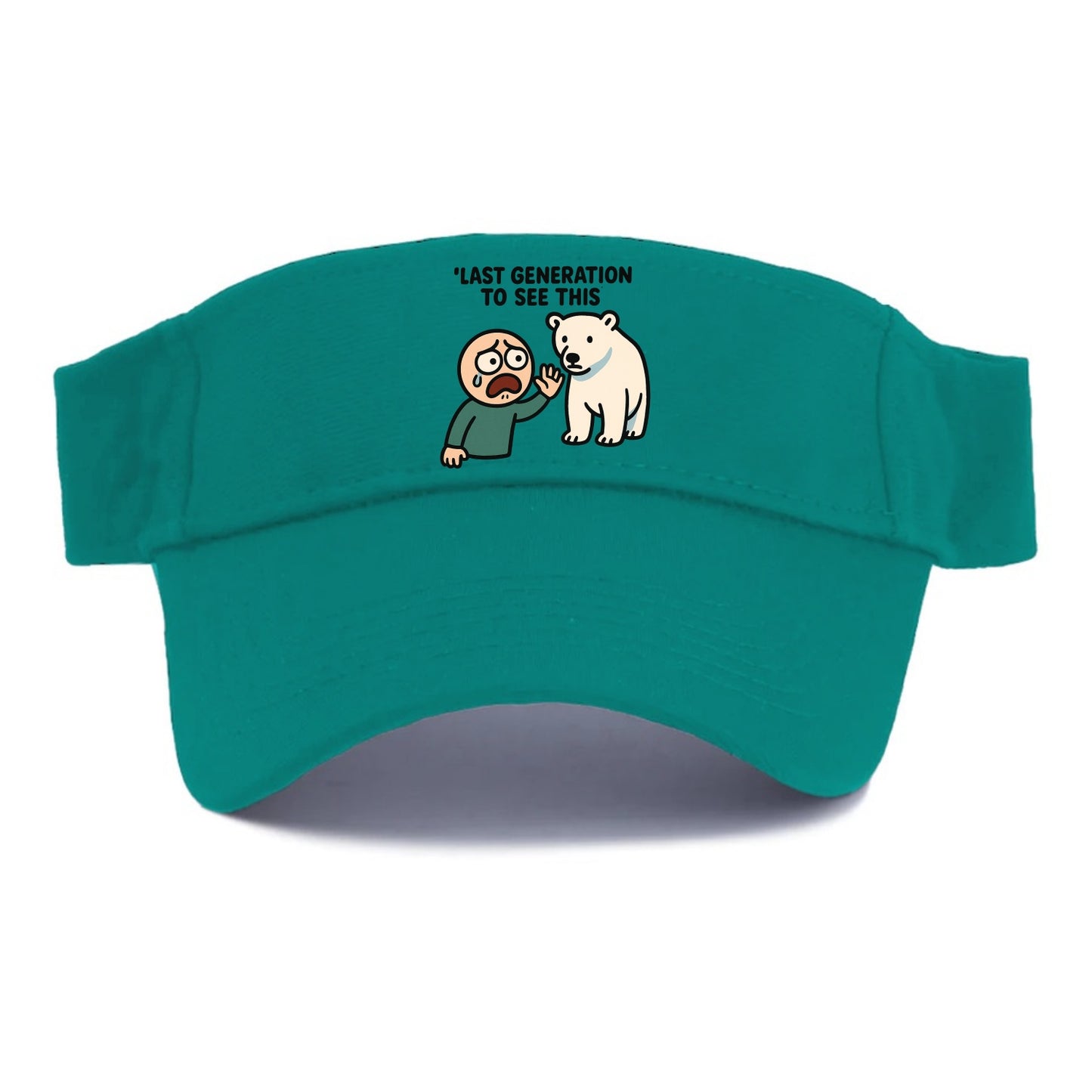 Person waving goodbye to polar bear - "Last generation to see this" - extinction grief - Visor - Forest Mist(Green)