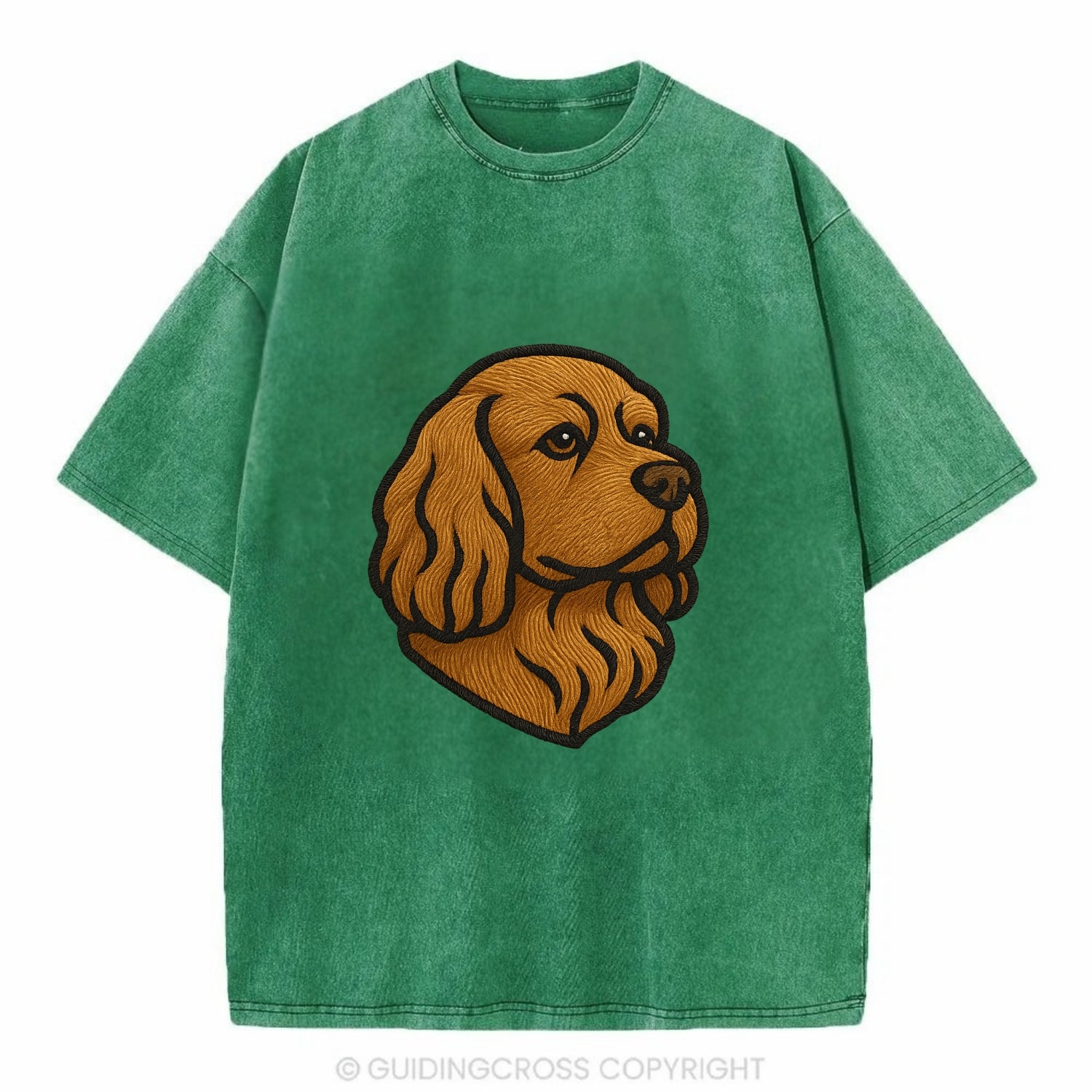Sussex Spaniel - Golden liver embroidered low-set design - Vintage T-shirt - Forest Mist(Green)