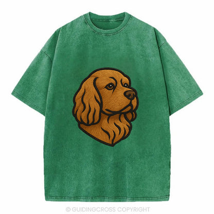 Sussex Spaniel - Golden liver embroidered low-set design - Vintage T-shirt - Forest Mist(Green)