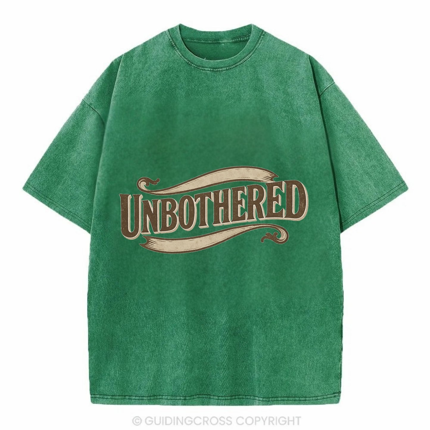 Bold typography design - "UNBOTHERED" - not affected, staying calm - Vintage T-shirt - Forest Mist(Green)