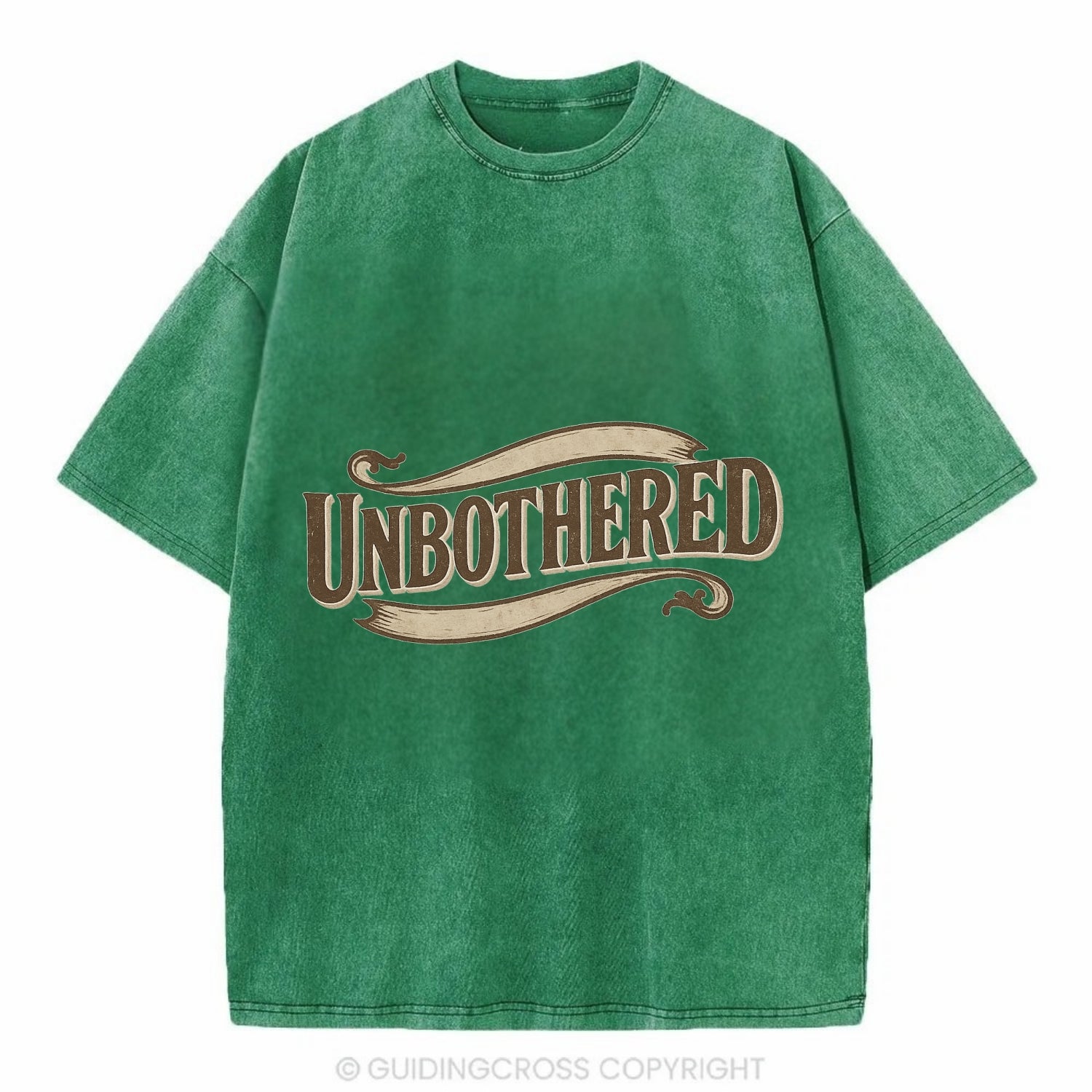 Bold typography design - "UNBOTHERED" - not affected, staying calm - Vintage T-shirt - Forest Mist(Green)