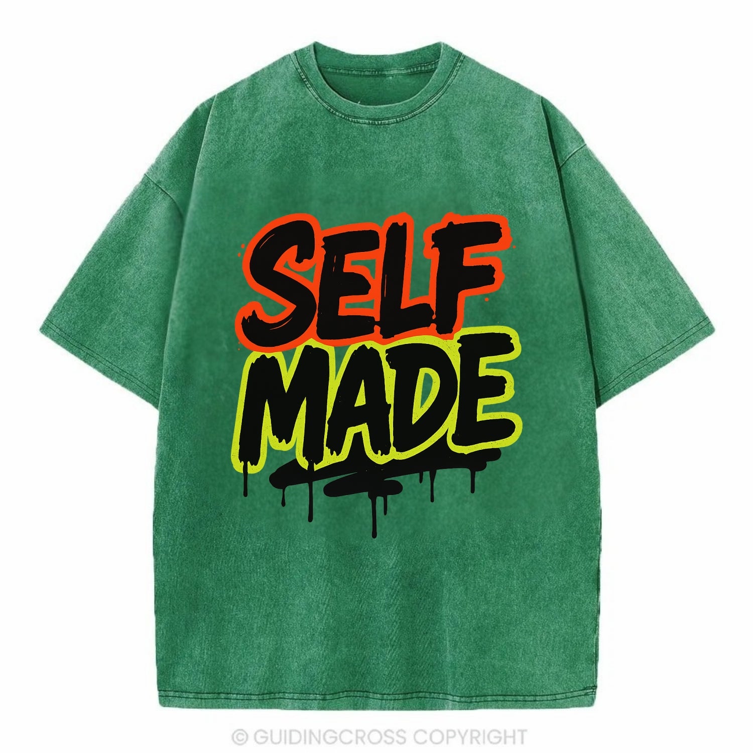 Bold typography design - "SELF MADE" - built from nothing, earned success - Vintage T-shirt - Forest Mist(Green)
