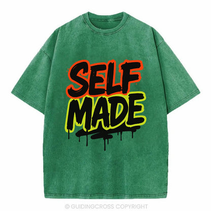 Bold typography design - "SELF MADE" - built from nothing, earned success - Vintage T-shirt - Forest Mist(Green)