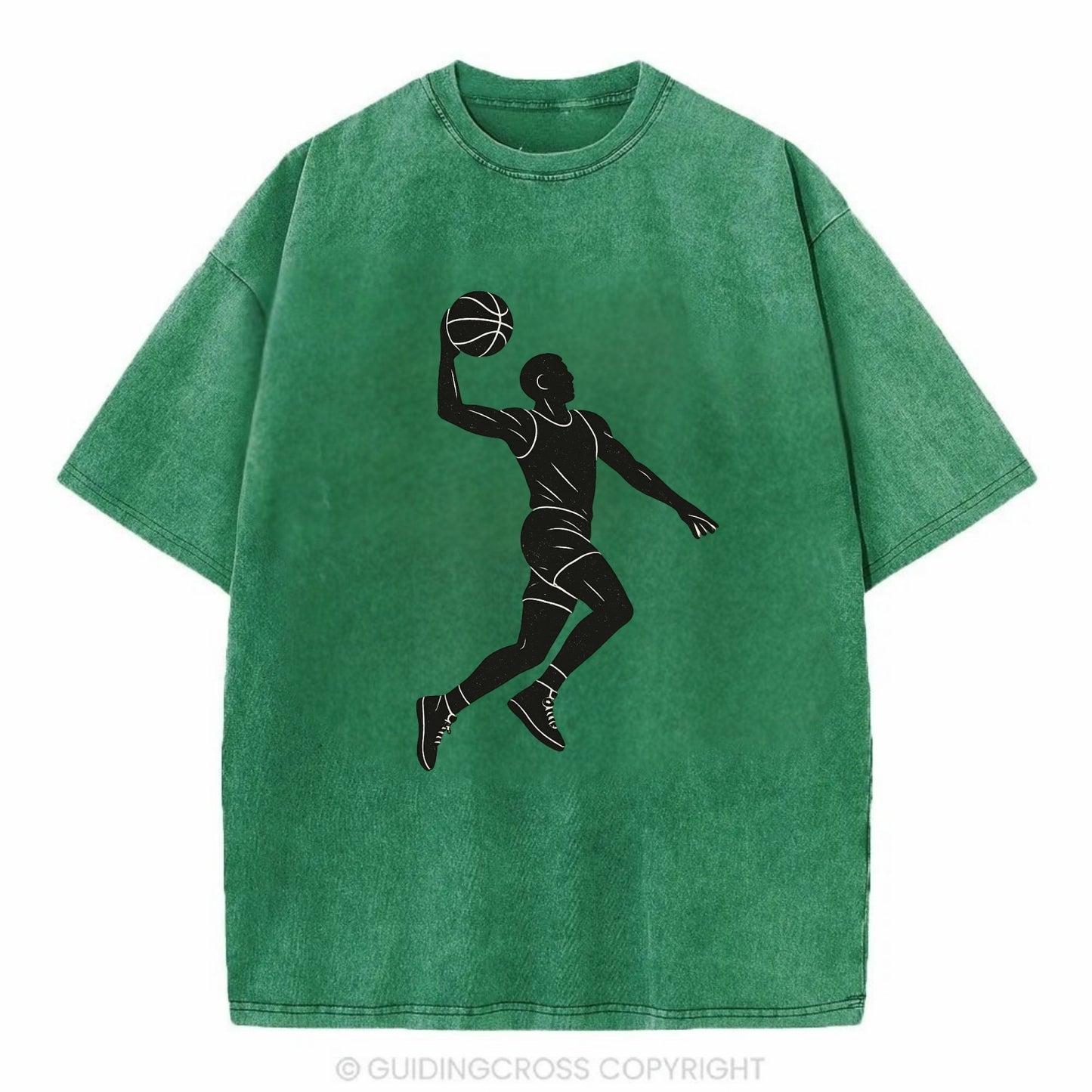 Basketball player dunking silhouette - Vintage T-shirt - Forest Mist(Green)