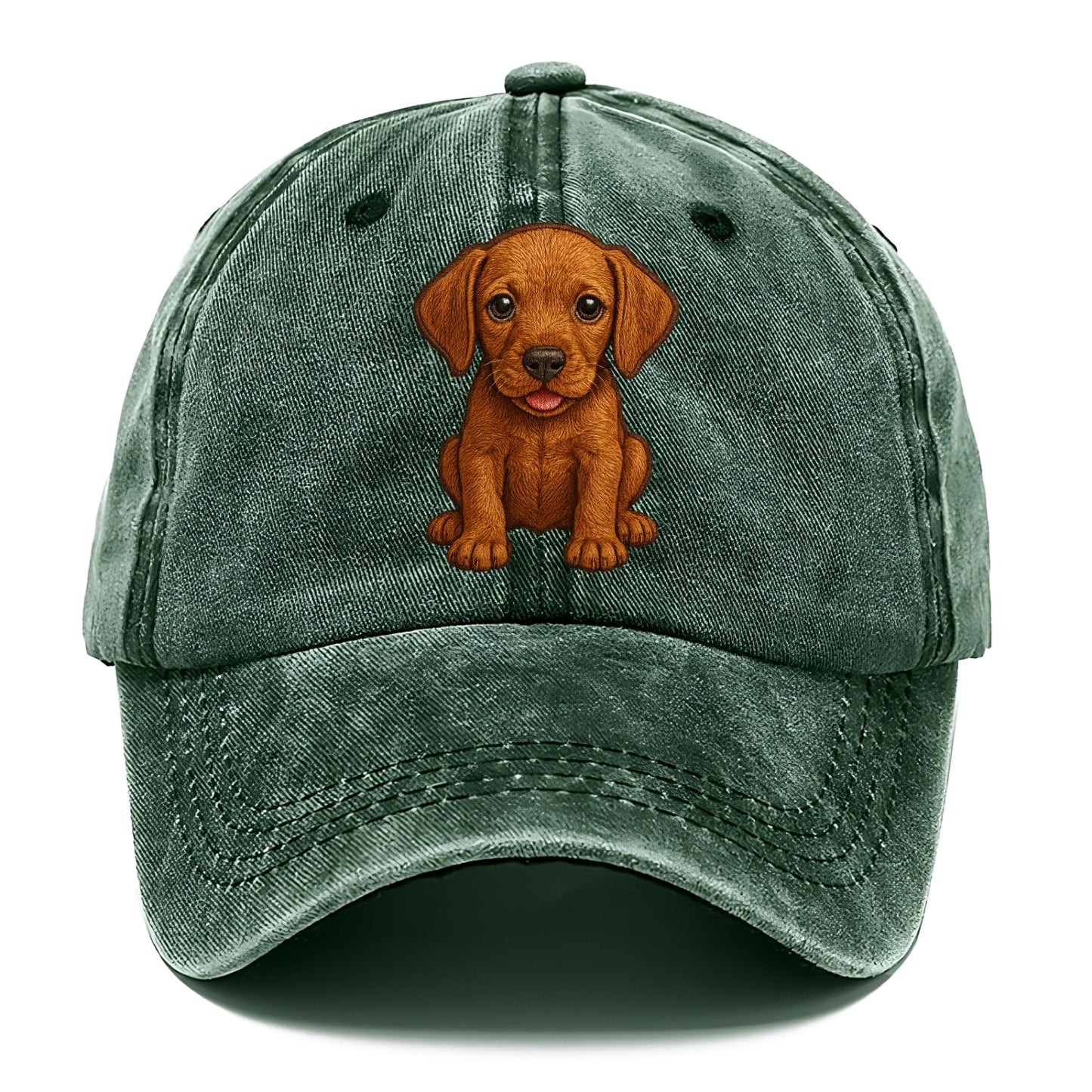 Baby Vizsla Puppy - golden rust coat, soulful eyes, athletic build, front-facing, - Classic Cap - Forest Mist(Green)