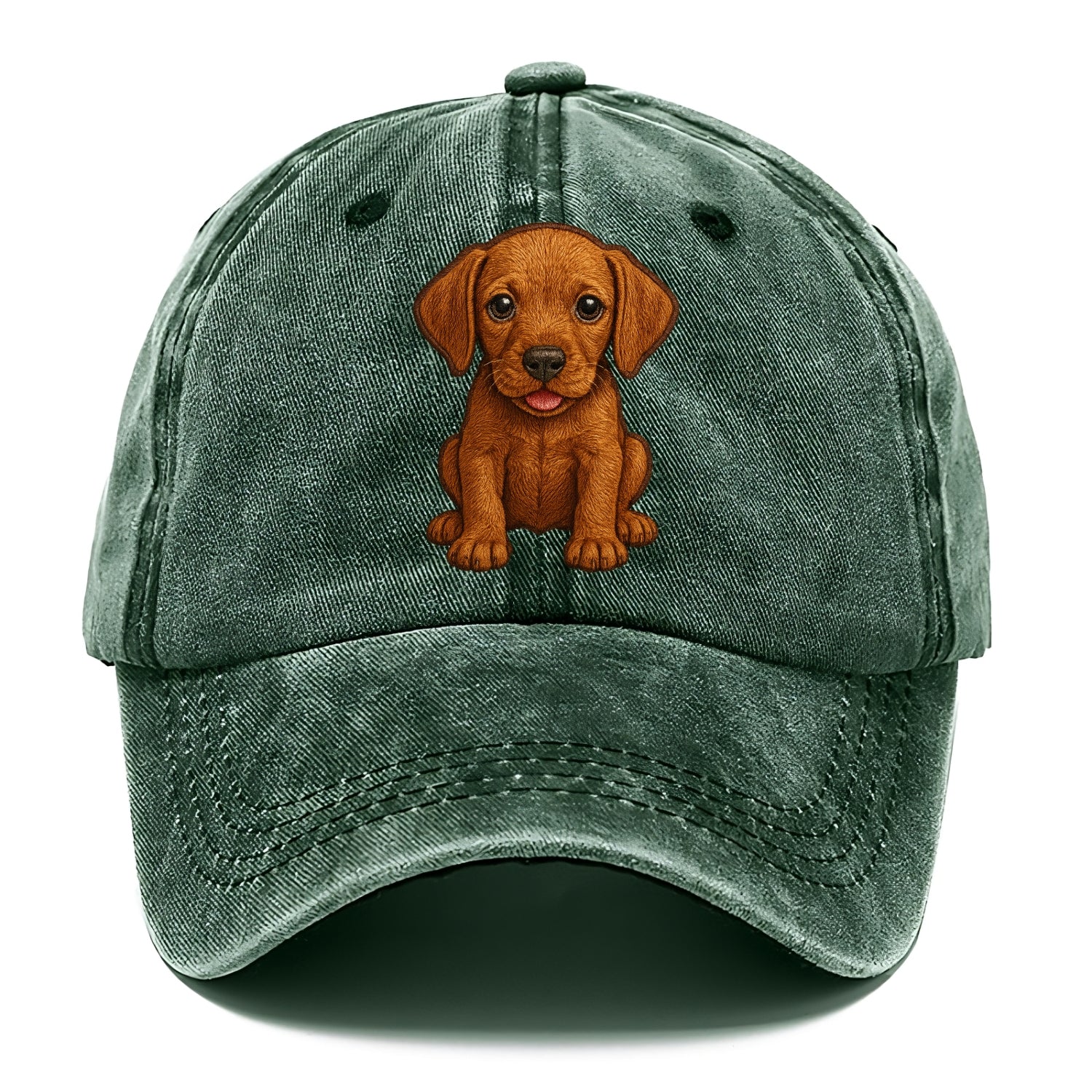 Baby Vizsla Puppy - golden rust coat, soulful eyes, athletic build, front-facing, - Classic Cap - Forest Mist(Green)