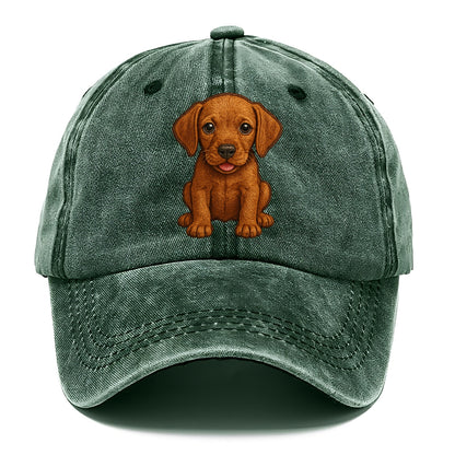 Baby Vizsla Puppy - golden rust coat, soulful eyes, athletic build, front-facing, - Classic Cap - Forest Mist(Green)