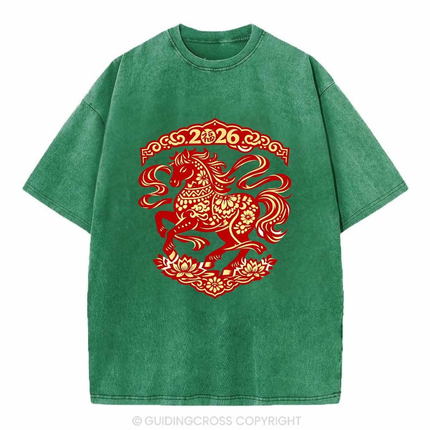 DANCING HORSE | Elegant prancing horse in motion | Graceful curved pose | - Vintage T-shirt - Forest Mist(Green)