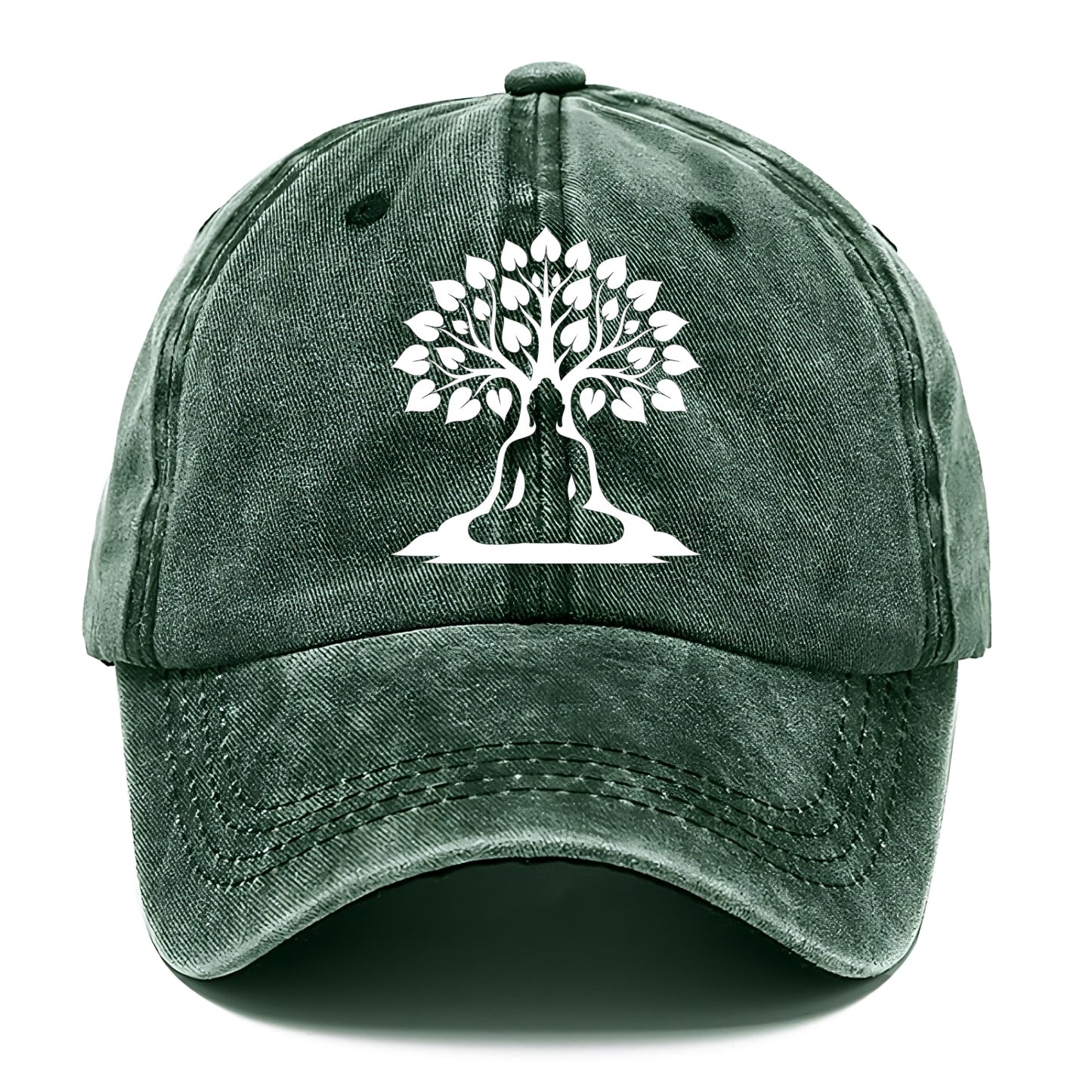 Buddha silhouette meditating - negative space forms bodhi tree - Classic Cap - Forest Mist(Green)
