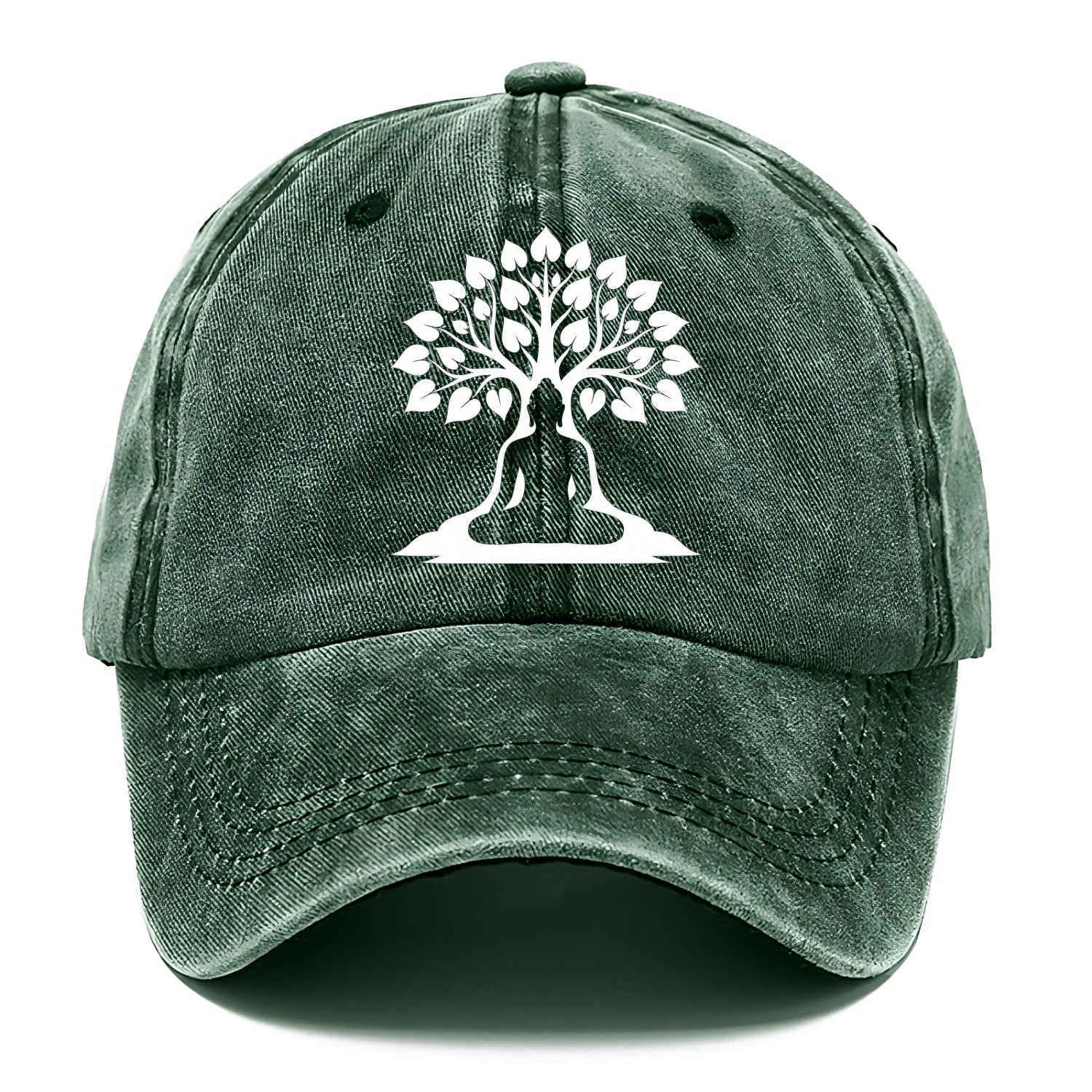 Buddha silhouette meditating - negative space forms bodhi tree - Classic Cap - Forest Mist(Green)