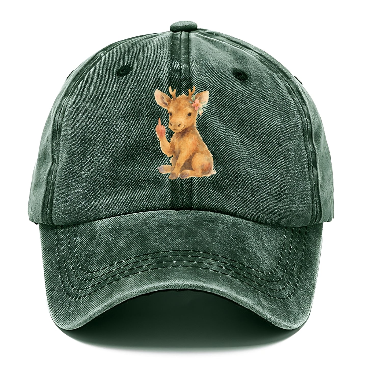 baby moose with adorable tiny antlers, one hoof raised in attitude - Classic Cap - Forest Mist(Green)