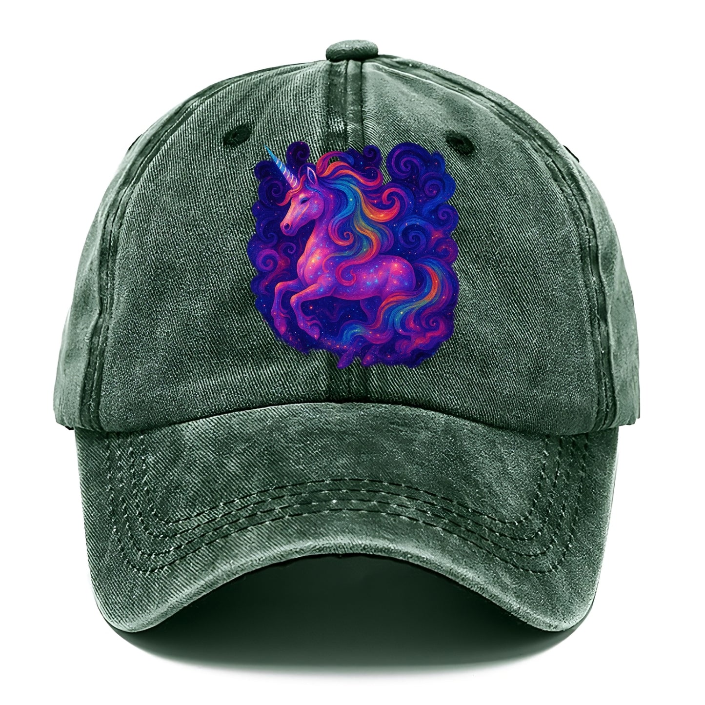 Magical unicorn with flowing rainbow gradient mane, iridescent horn with spiral light - Classic Cap - Forest Mist(Green)