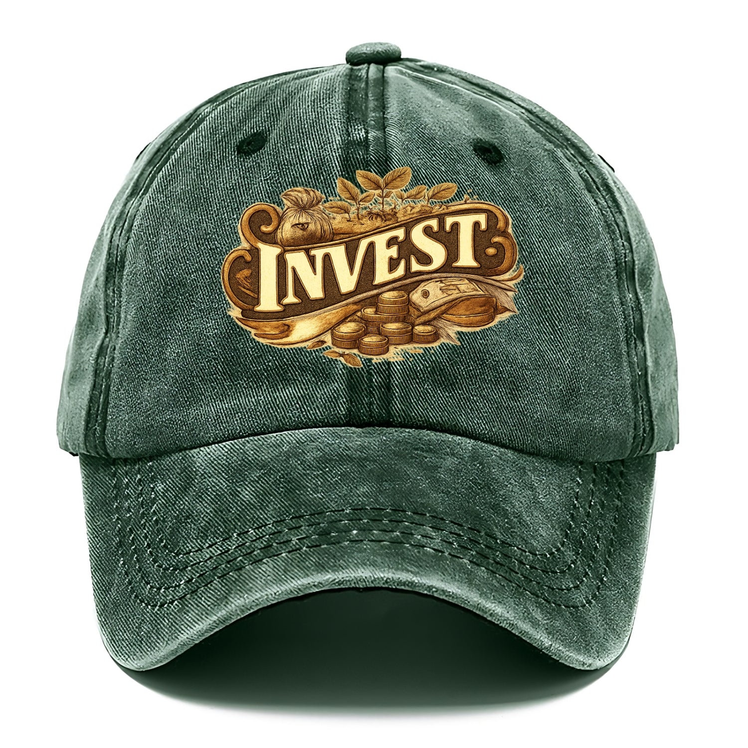Bold typography design - "INVEST" - growing money, smart decisions - Classic Cap - Forest Mist(Green)