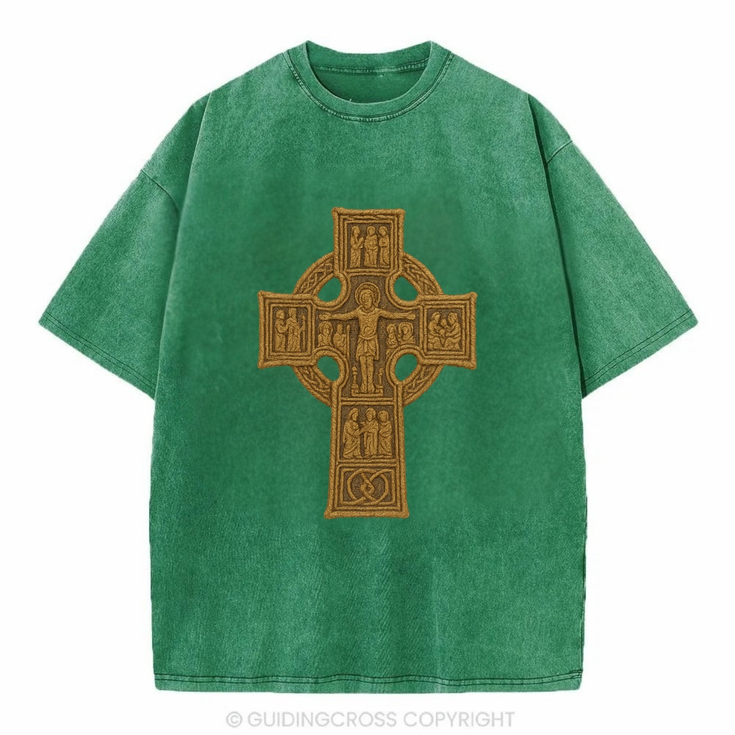 Monasterboice Cross - Vintage T-shirt - Forest Mist(Green)