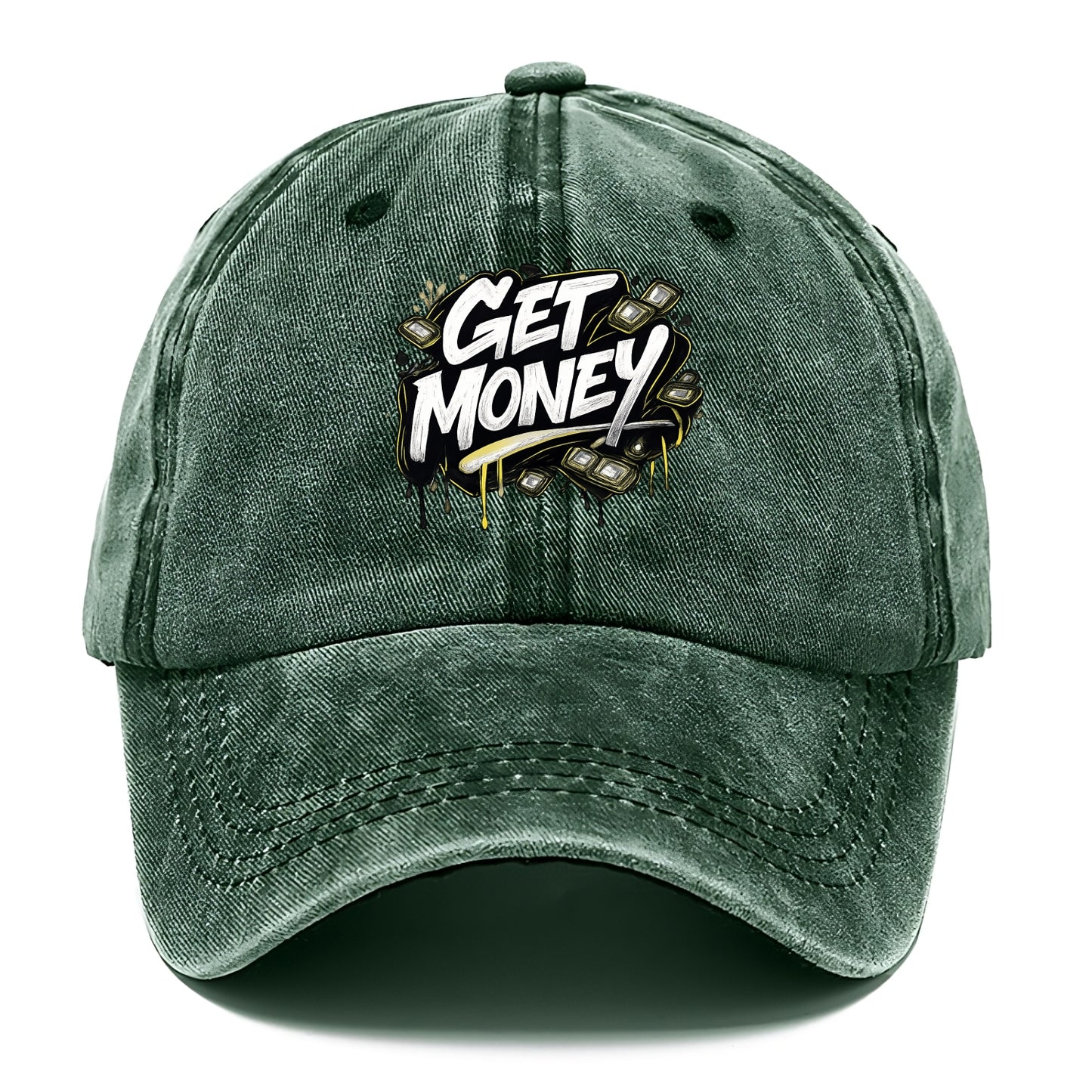 Bold typography design - "GET MONEY" - pursuit of wealth, earning - Classic Cap - Forest Mist(Green)