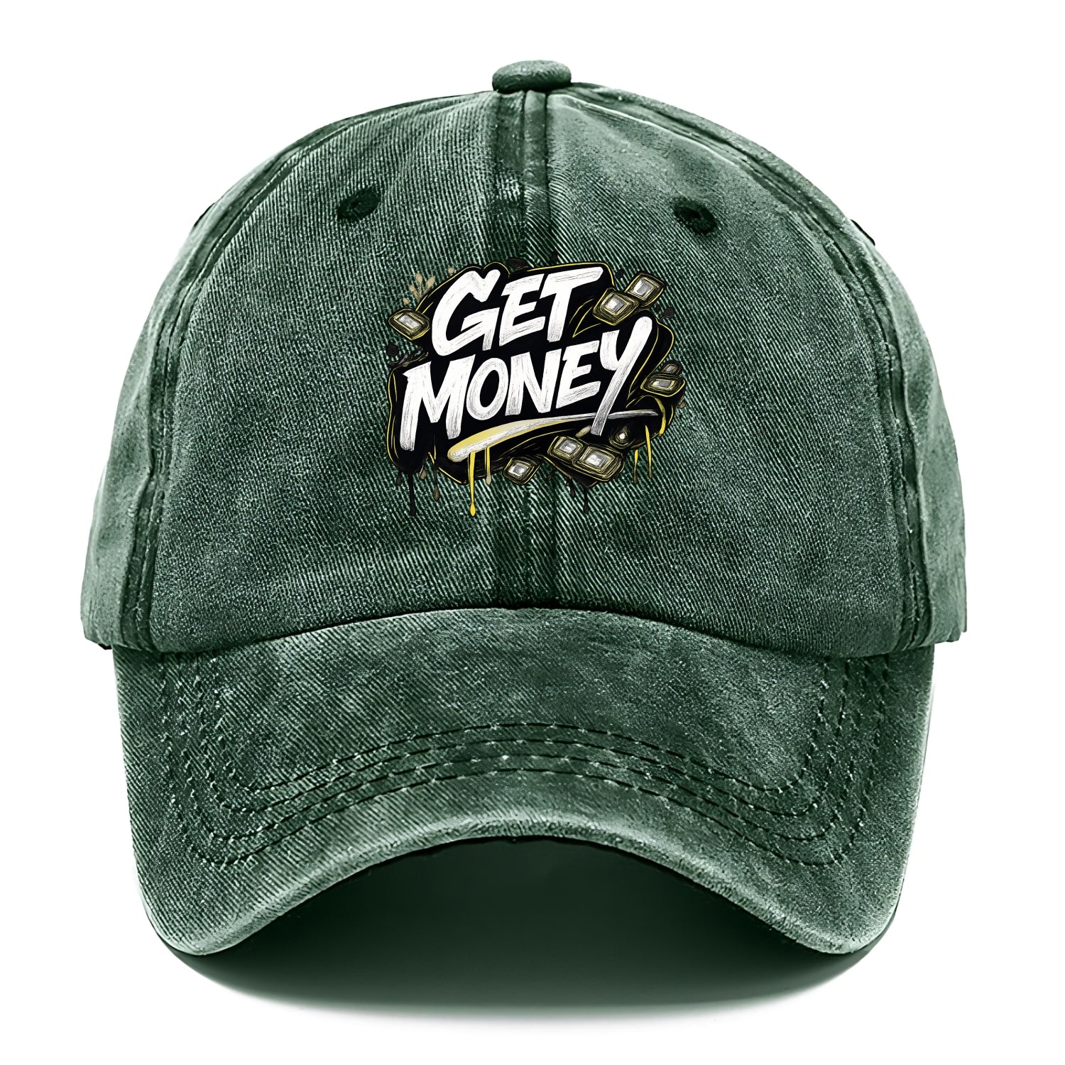 Bold typography design - "GET MONEY" - pursuit of wealth, earning - Classic Cap - Forest Mist(Green)
