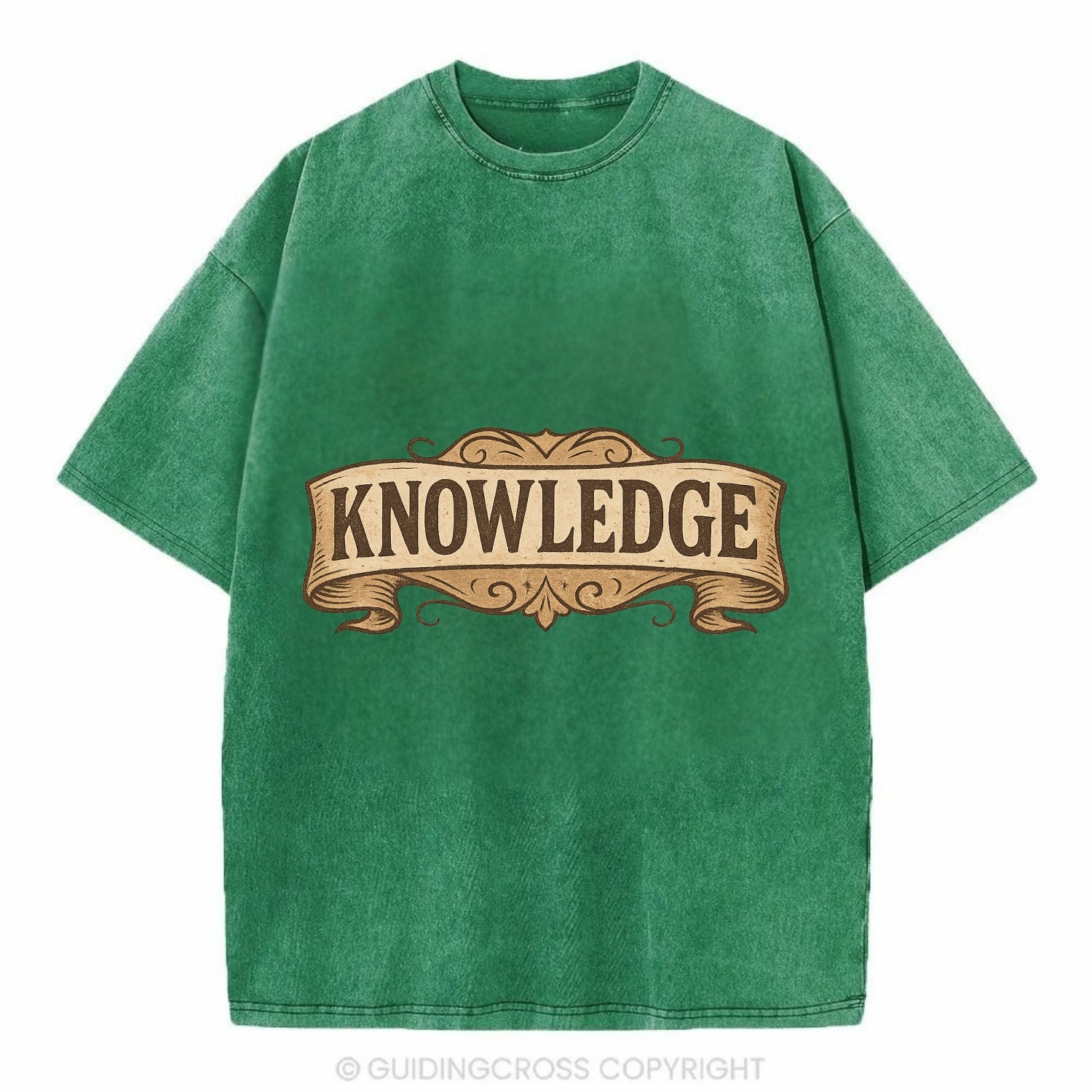Bold typography design - "KNOWLEDGE" - learning, understanding - Vintage T-shirt - Forest Mist(Green)