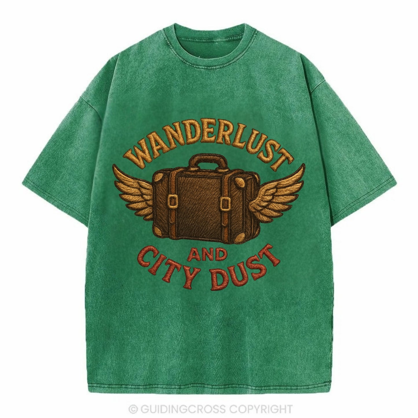 Wanderlust And City Dust  - Vintage T-shirt - Forest Mist(Green)