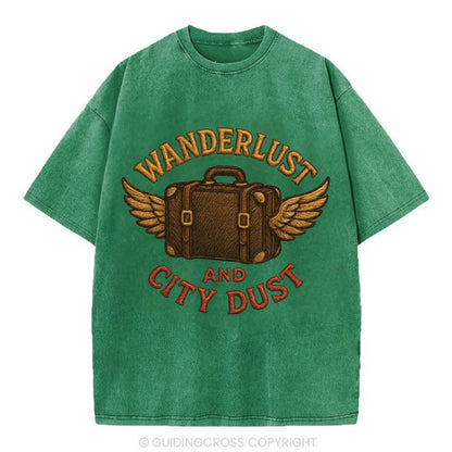 Wanderlust And City Dust  - Vintage T-shirt - Forest Mist(Green)