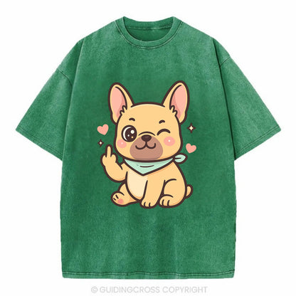 French Bulldog sitting with bat ears up, strong paw with sass - Vintage T-shirt - Forest Mist(Green)