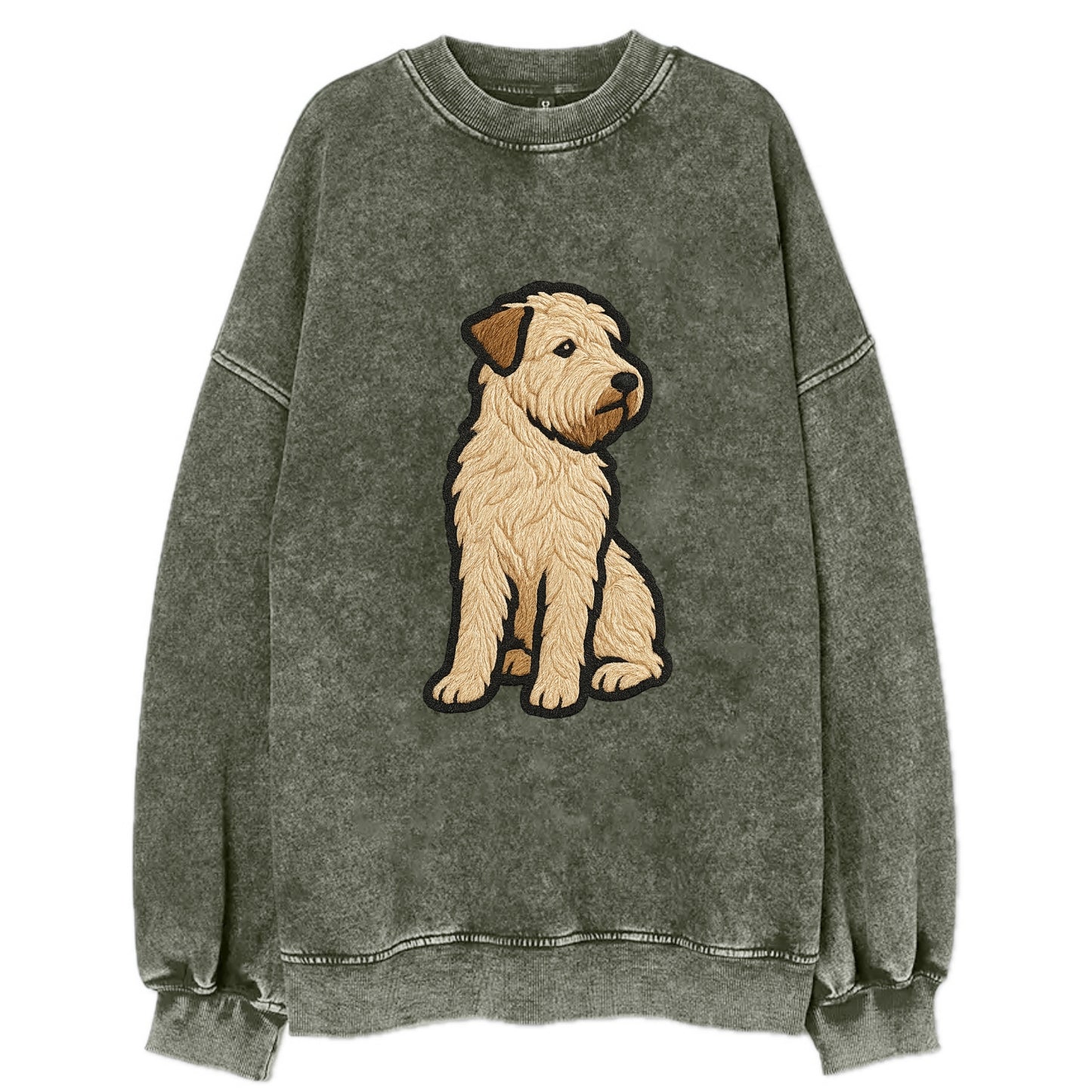 Soft Coated Wheaten Terrier - Light tan flowing coat embroidered pose - Vintage Sweatshirt - Forest Mist(Green)