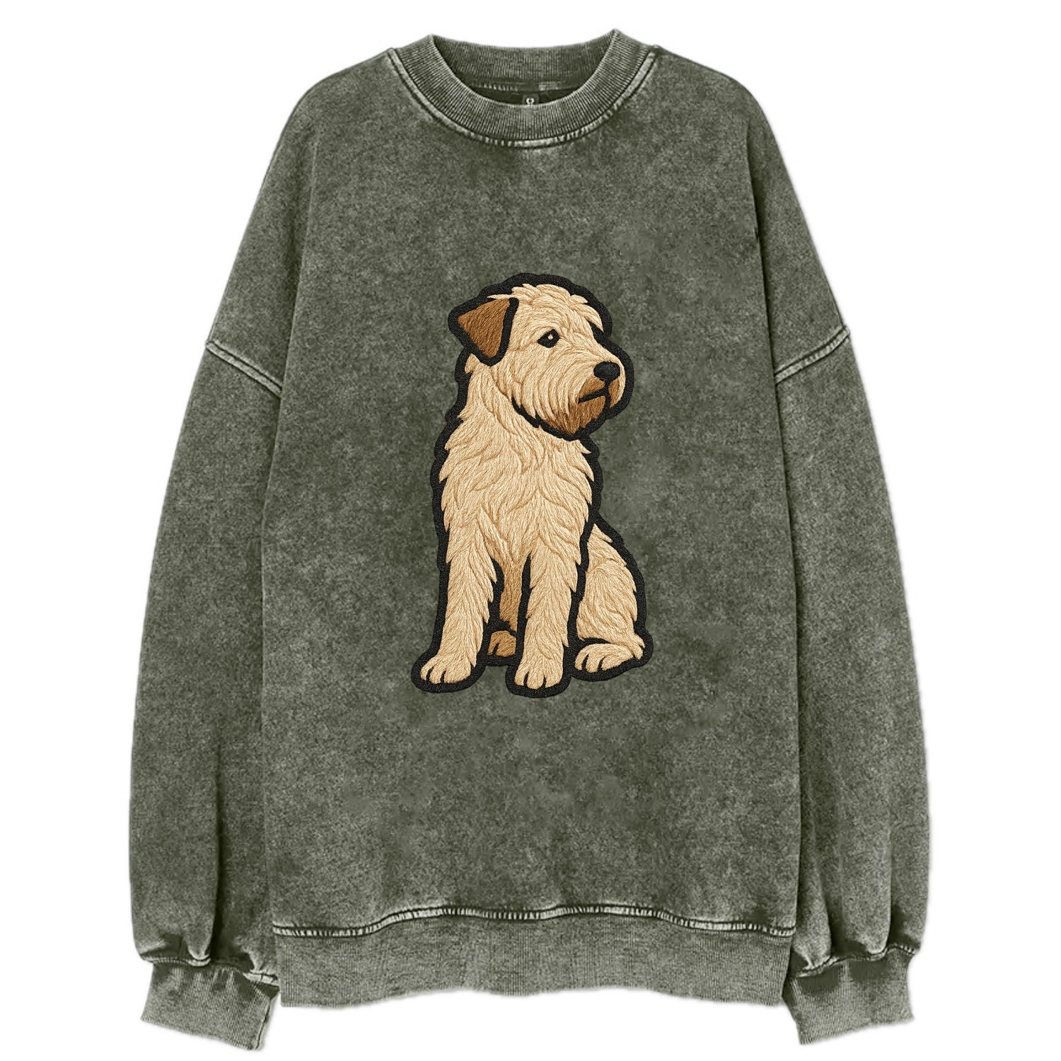 Soft Coated Wheaten Terrier - Light tan flowing coat embroidered pose - Vintage Sweatshirt - Forest Mist(Green)