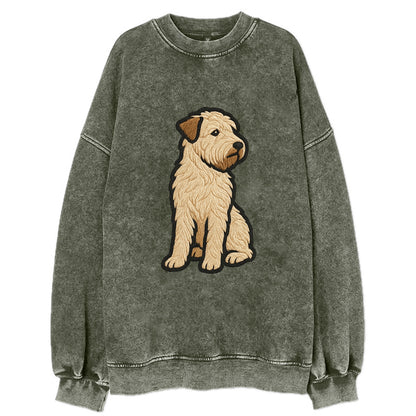 Soft Coated Wheaten Terrier - Light tan flowing coat embroidered pose - Vintage Sweatshirt - Forest Mist(Green)