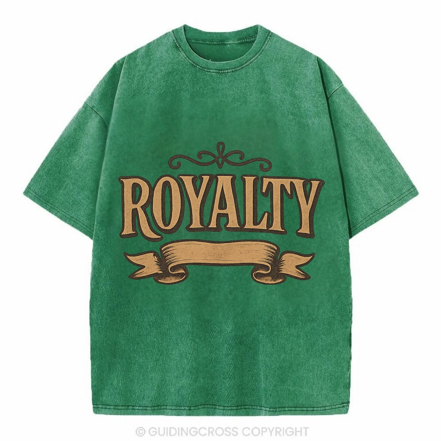Bold typography design - "ROYALTY" - regal bearing, noble spirit - Vintage T-shirt - Forest Mist(Green)