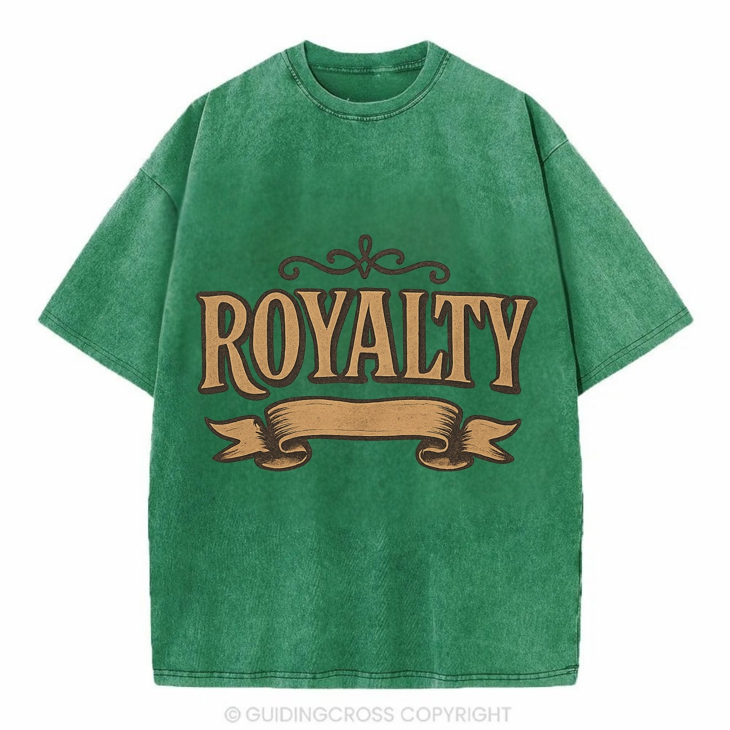Bold typography design - "ROYALTY" - regal bearing, noble spirit - Vintage T-shirt - Forest Mist(Green)