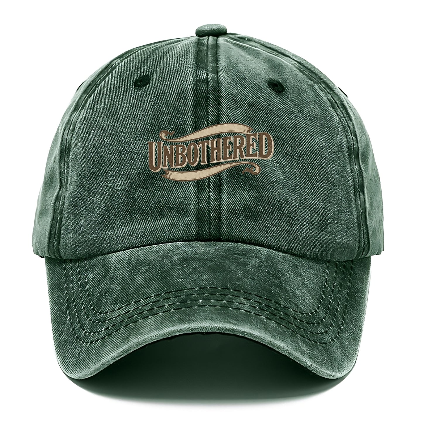 Bold typography design - "UNBOTHERED" - not affected, staying calm - Classic Cap - Forest Mist(Green)