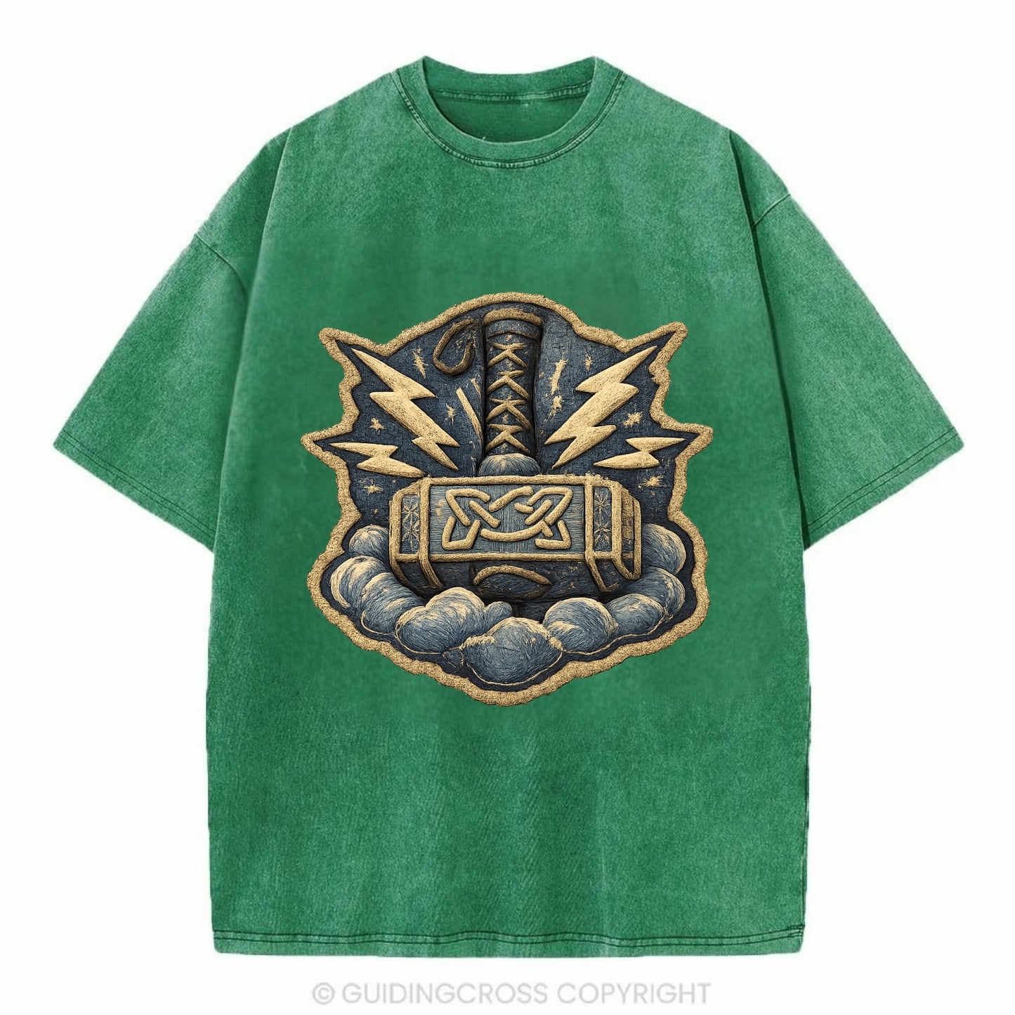 THOR HAMMER MJOLNIR - mighty hammer in silver and blue , thunder god - Vintage T-shirt - Forest Mist(Green)