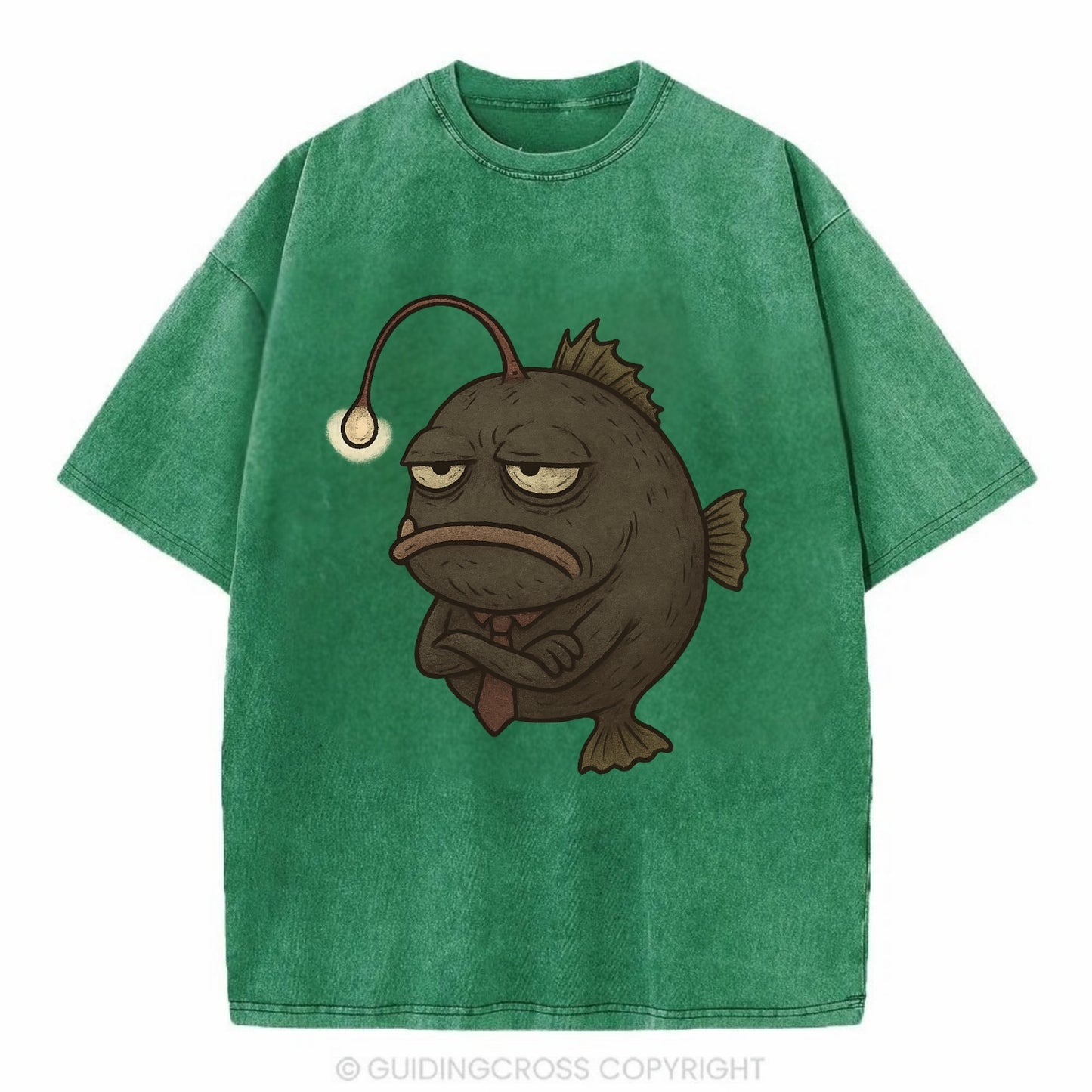 THE ANGLERFISH LURES DISAPPOINTMENT | Dark gray anglerfish with dim light - Vintage T-shirt - Forest Mist(Green)