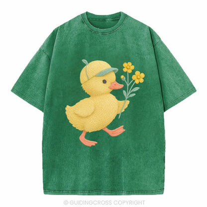 Yellow Duckling - Vintage T-shirt - Forest Mist(Green)