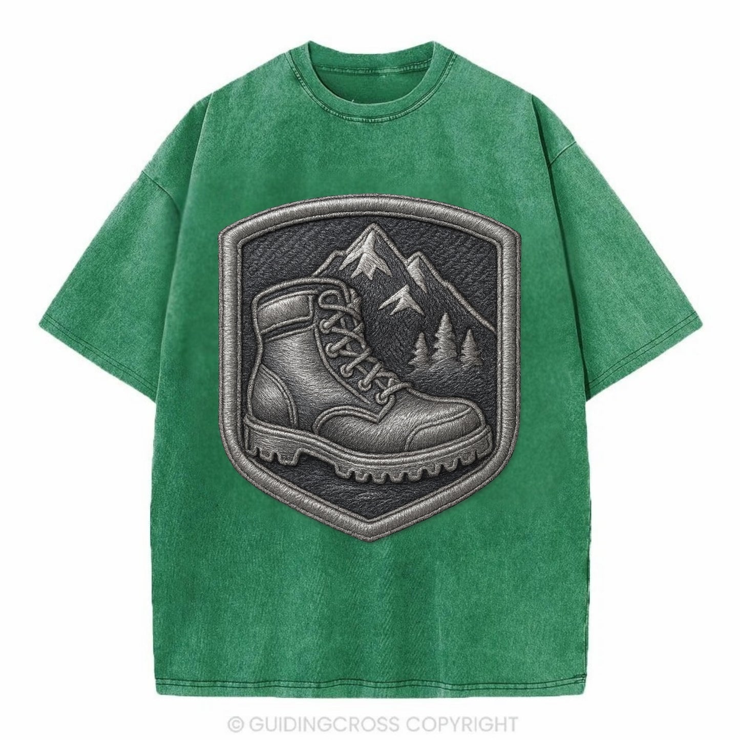 Hiking boots with mountain peak - hiker pride - Vintage T-shirt - Forest Mist(Green)