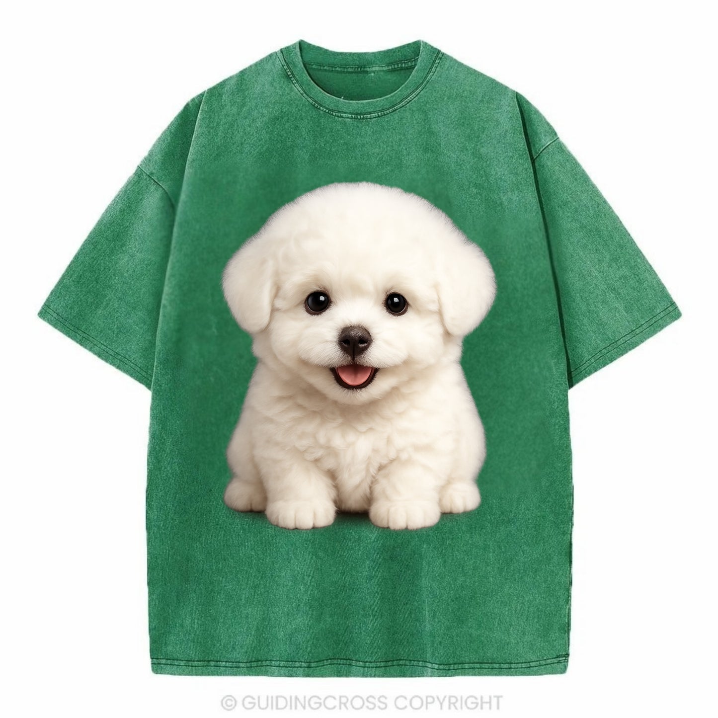 Baby Bichon Frise Puppy - white puffy cloud, dark eyes, happy expression, - Vintage T-shirt - Forest Mist(Green)
