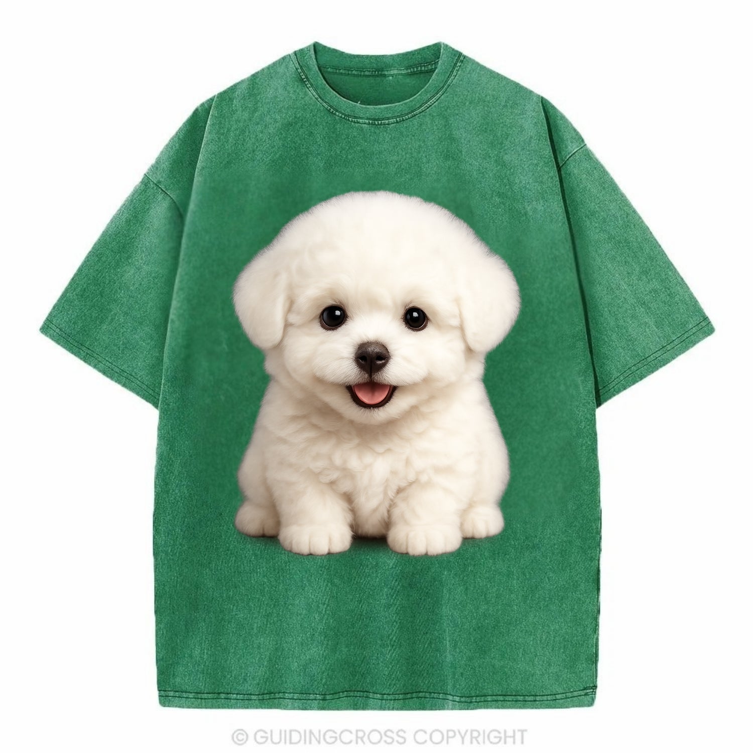 Baby Bichon Frise Puppy - white puffy cloud, dark eyes, happy expression, - Vintage T-shirt - Forest Mist(Green)