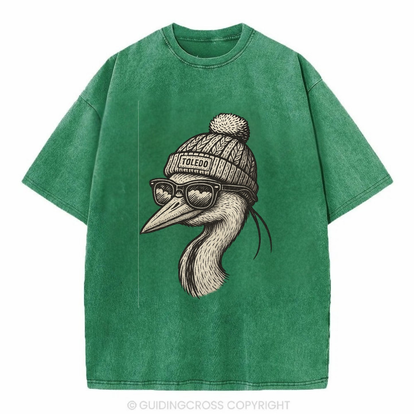 Toledo Great Blue Heron wearing Toledo b - Vintage T-shirt - Forest Mist(Green)