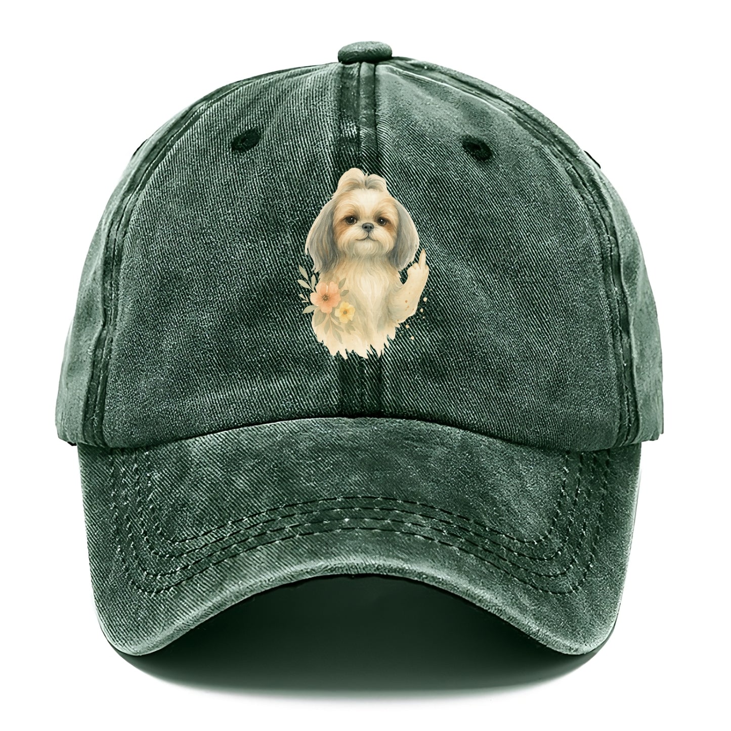 Shih Tzu with long flowing silky hair, tiny paw showing attitude - Classic Cap - Forest Mist(Green)