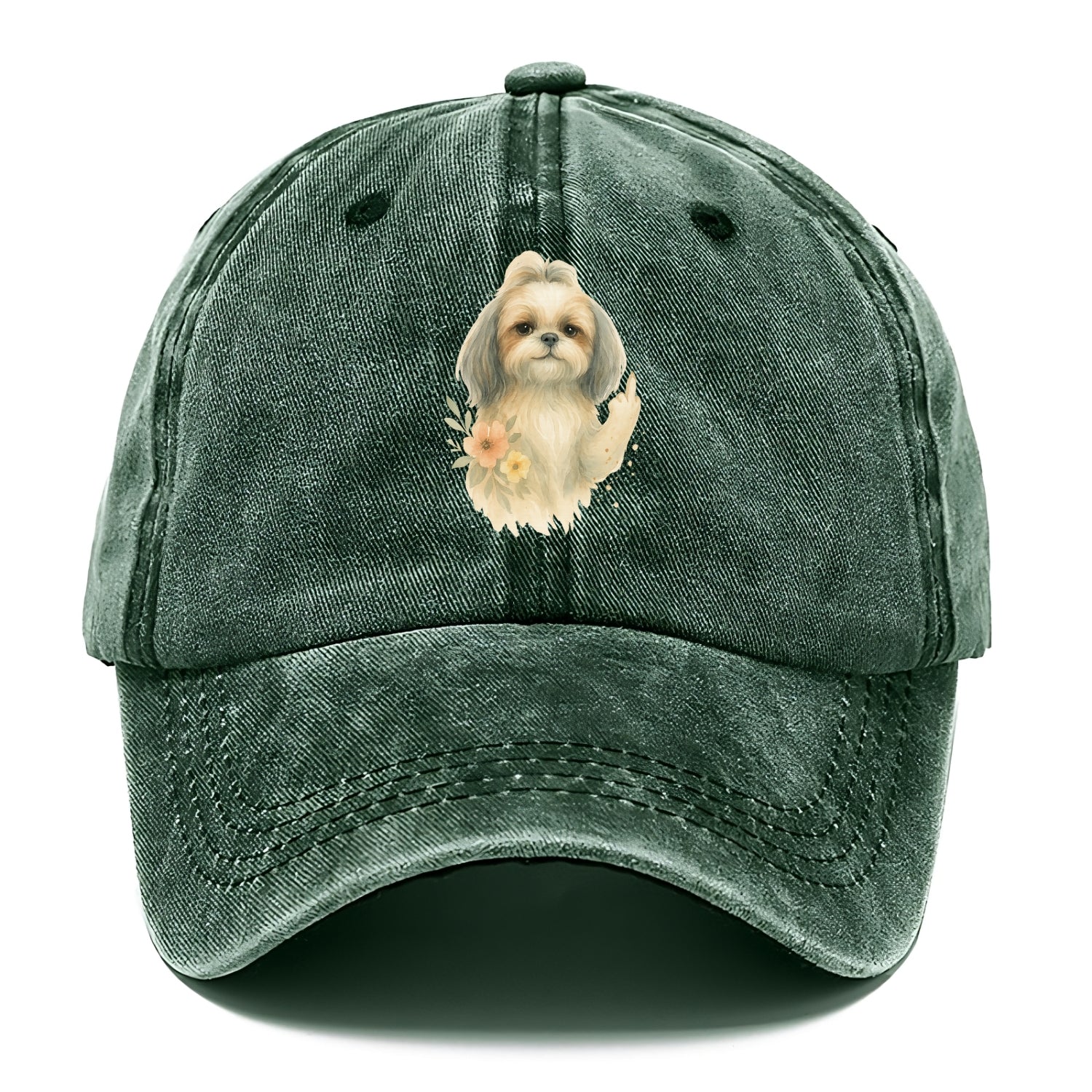 Shih Tzu with long flowing silky hair, tiny paw showing attitude - Classic Cap - Forest Mist(Green)