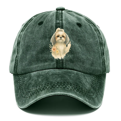 Shih Tzu with long flowing silky hair, tiny paw showing attitude - Classic Cap - Forest Mist(Green)