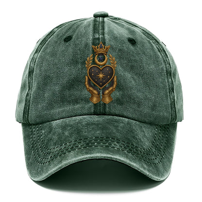 Crowned heart with Art Deco sunburst crown and geometric filigree hands cradling the - Classic Cap - Forest Mist(Green)