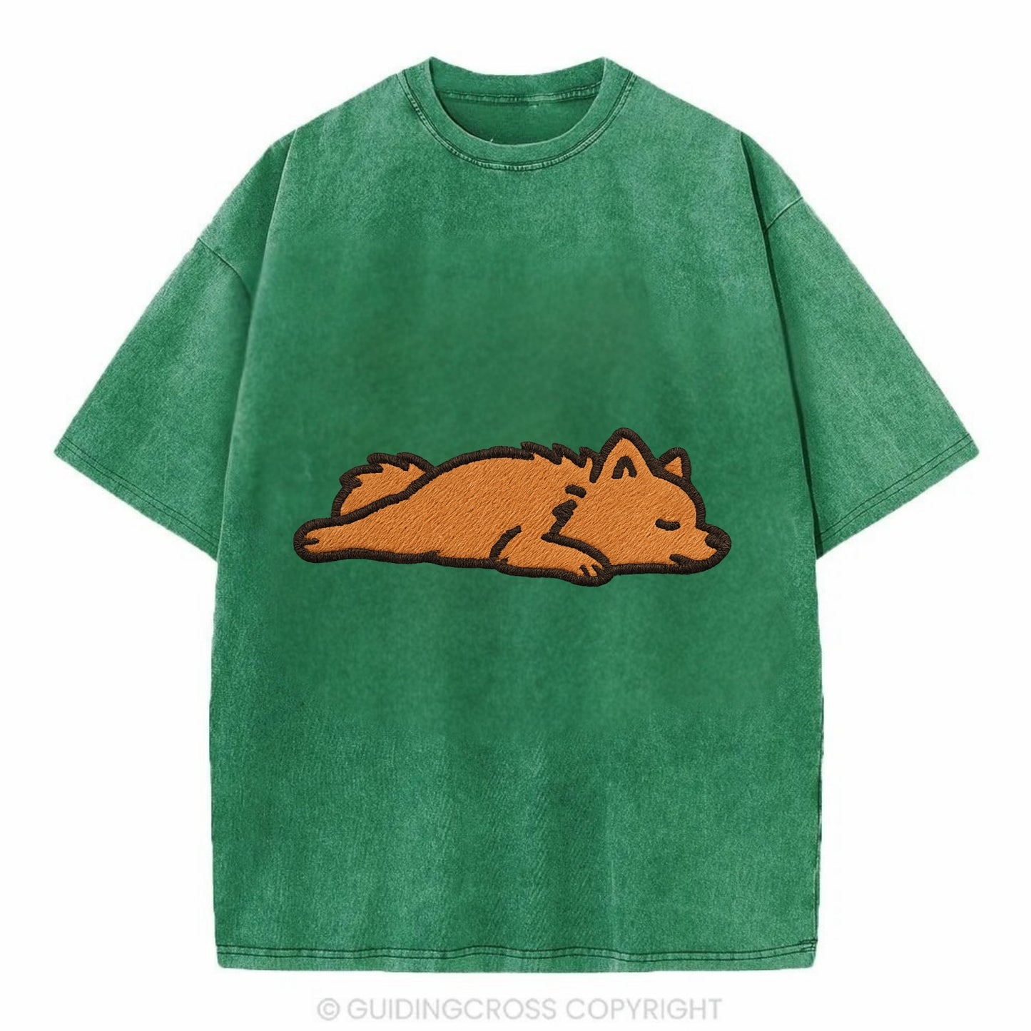 Pomeranian - Orange fluffy fully relaxed Vintage T-shirt - Forest Mist(Green)