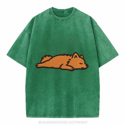 Pomeranian - Orange fluffy fully relaxed Vintage T-shirt - Forest Mist(Green)