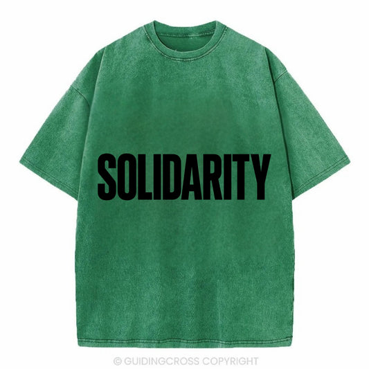 Bold typography design - "SOLIDARITY" - standing together, support - Vintage T-shirt - Forest Mist(Green)